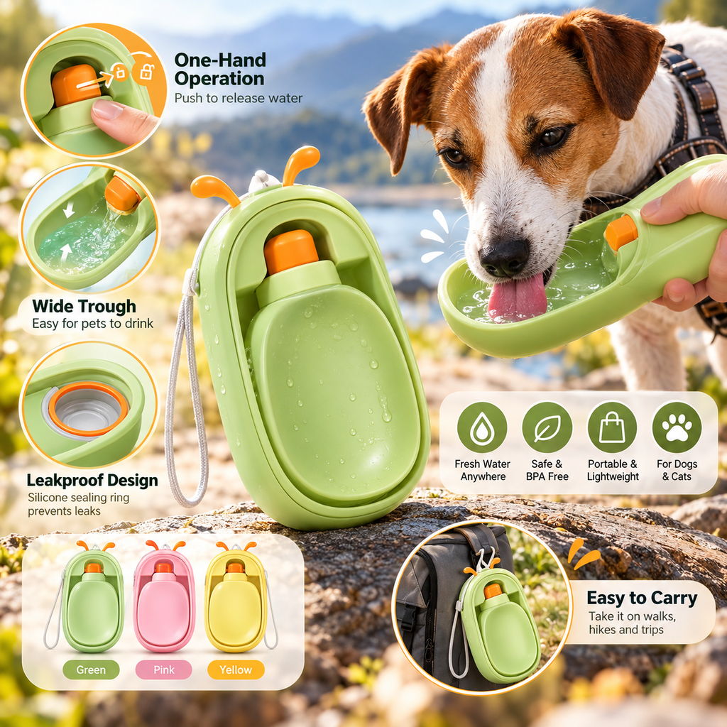 Portable Pet Water Bottle with Antlers